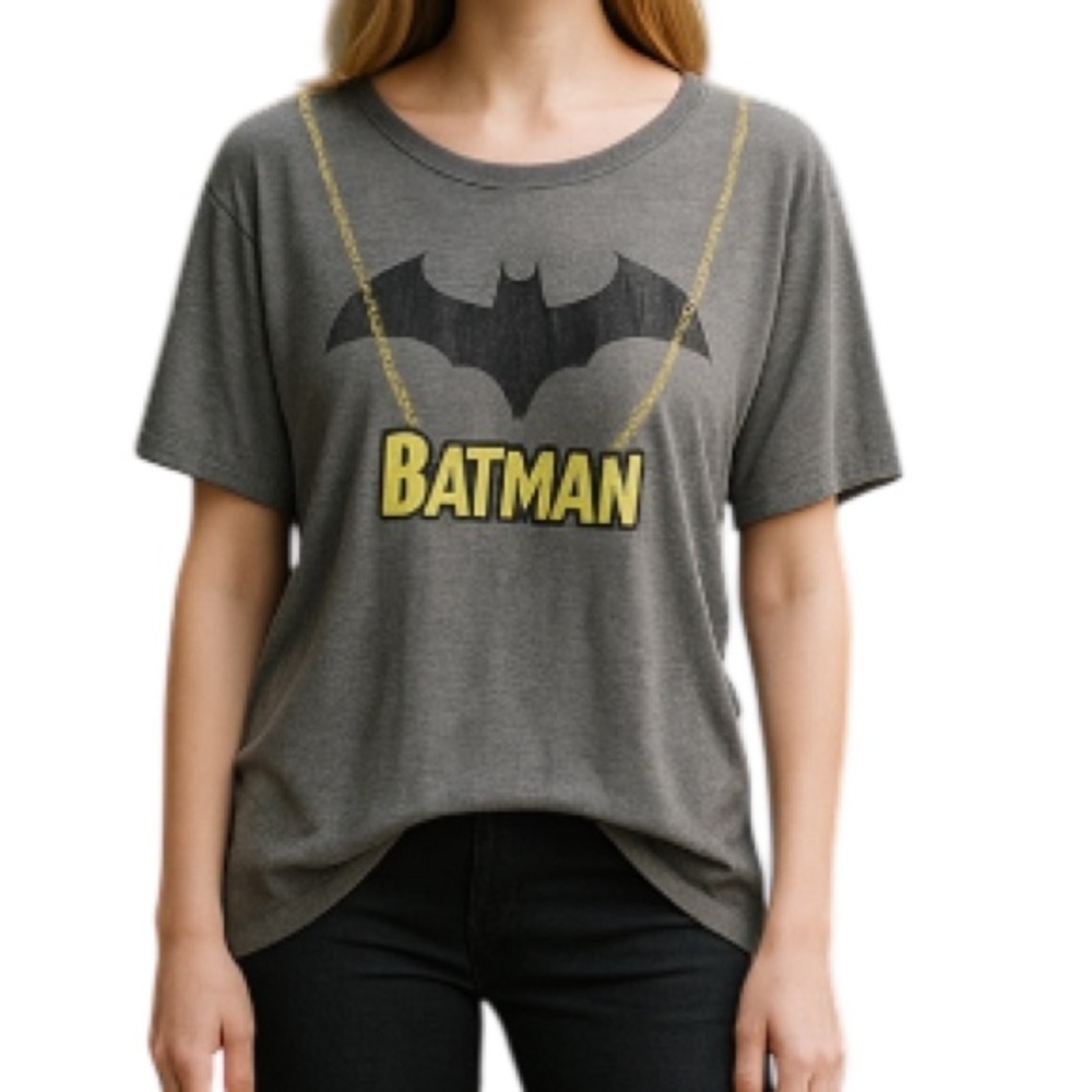 BATMAN Bling Graphic T-shirt Grey Dropped Shoulder Half Sleeve Halloween Size M